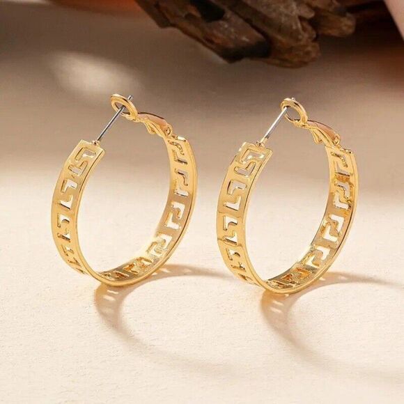 Greek Key Hoop Earrings, BEST SELLER on AMAZON - Picture 3 of 5
